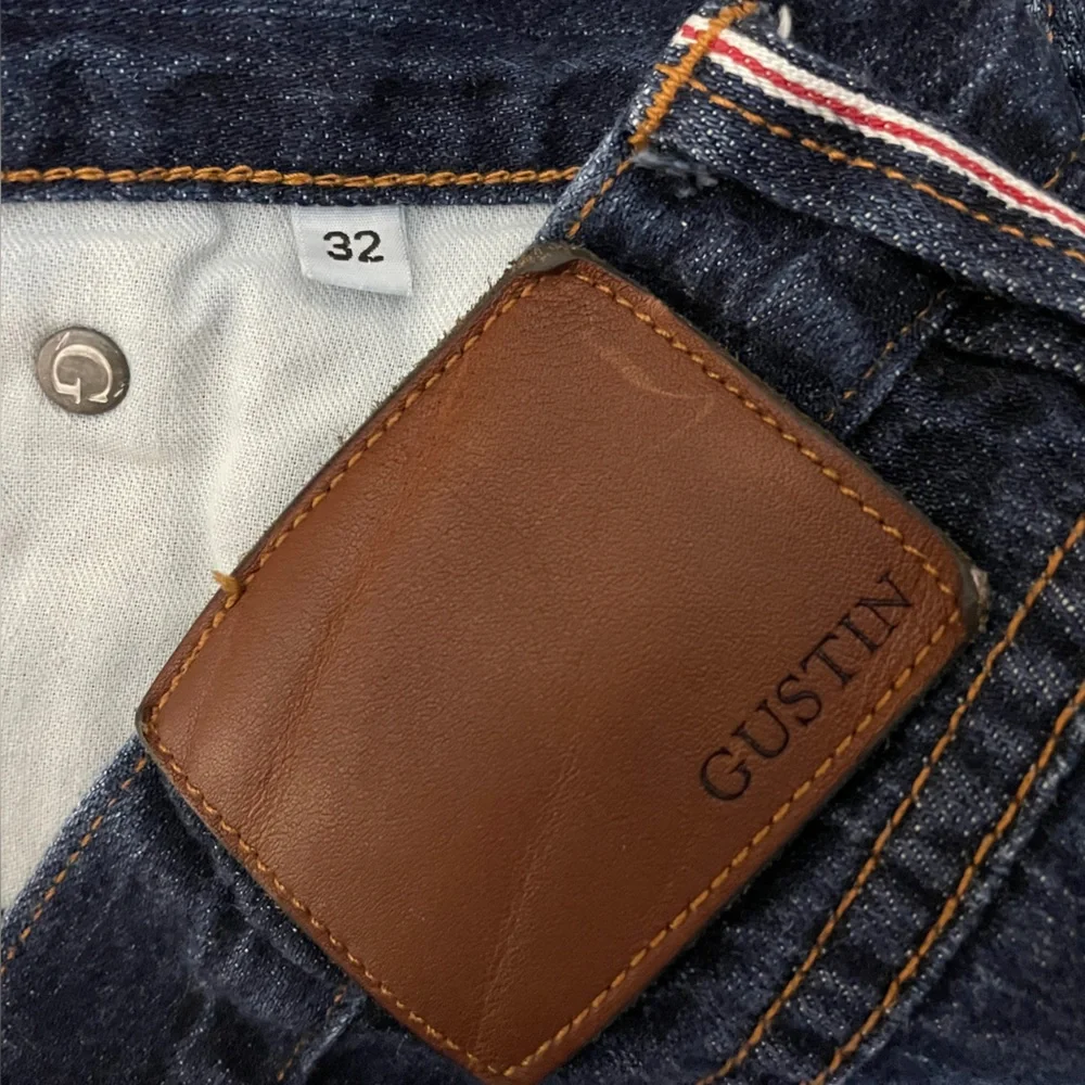 Gustin Men's Straight Jeans Washed Finish Selvedge Button Fly